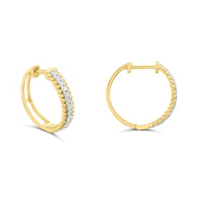 9ct Beaded Edged Diamond Huggie Earrings, 20pts/pair - D96114
