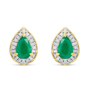 9ct Pear Emerald And Diamond Cluster Stud Earrings - D96118