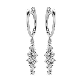 9ct White Gold Diamond Hoop Drop Earrings - 20pts per pair - D9682