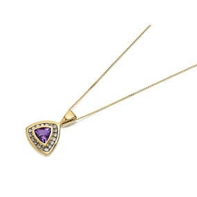 9ct Gold Trillion Cut Amethyst And Diamond Necklace - 18pts - D97107