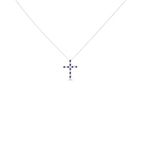 9ct White Gold Sapphire And Diamond Cross - 10pts - D97114