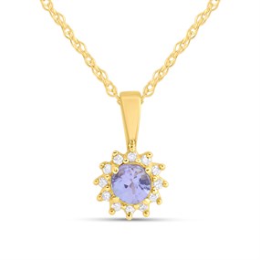 9ct Gold Tanzanite And Diamond Cluster Necklace - D97123