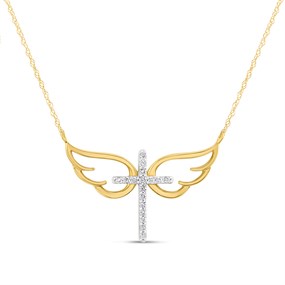 9ct Cross And Angel Wings Necklace - D97143