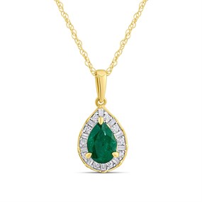 9ct Pear Emerald And Diamond Cluster Necklace - D97145