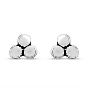 Silver Triple Flat Rounds Stud Earrings - F0155