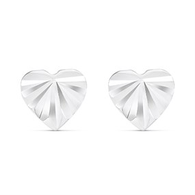 Silver Sparkle Cut Heart Stud Earrings - 6mm - F0241