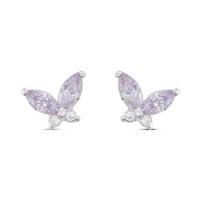 Silver Lavender CZ Butterfly Stud Earrings - F03116