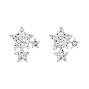 Silver Crystal Star Stud Earrings - F03117