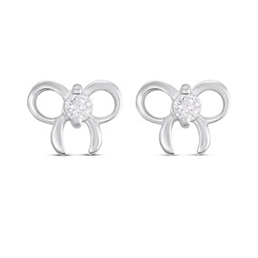 Silver Cubic Zirconia Bow Stud Earrings - F03118