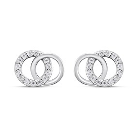 Silver Cubic Zirconia Circle Link Stud Earrings - F03127