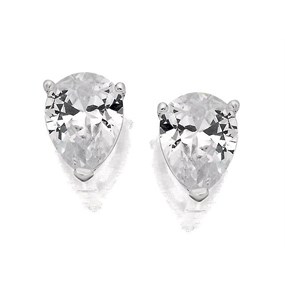 Silver Pear Shaped Cubic Zirconia Earrings - 8mm - F0314