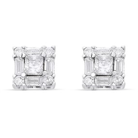 Silver Cubic Zirconia Cluster Stud Earrings - 5mm - F04123