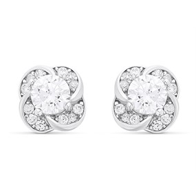 Silver Cubic Zirconia Flower Stud Earrings - 7mm - F04125