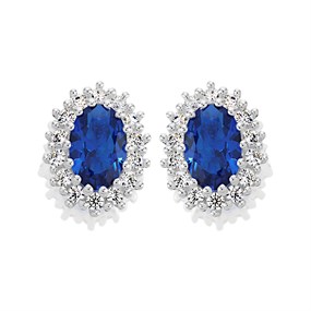 Silver Blue Cubic Zirconia Cluster Stud Earrings - 9mm - F04158