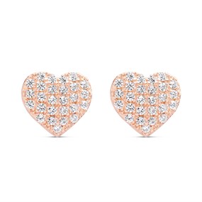 Rose Gold Plated Silver Cubic Zirconia Heart Stud Earrings - 12mm - F04174