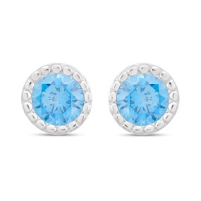 Silver Blue Cubic Zirconia Stud Earrings - 5mm - F04176