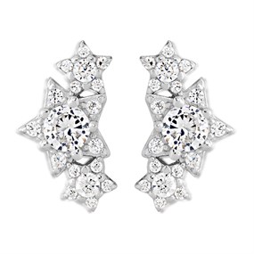Silver Cubic Zirconia Star Stud Earrings - 20mm - F04189