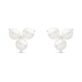 Silver Triple Simulated Pearl Stud Earrings - F04199