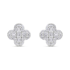 Silver Cubic Zirconia Clover Earrings - F04201