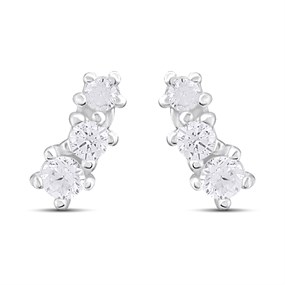 Silver CZ Three Stone Mini Climber Stud Earrings - F04212
