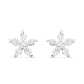 Silver CZ Flower Stud Earrings - F04213