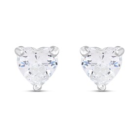 Silver CZ Heart Stud Earrings- 5mm - F04238