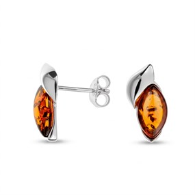 Silver Amber Petal Stud Earrings - F04244