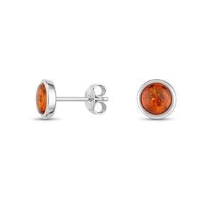 Silver Amber Round Stud Earrings - F04246