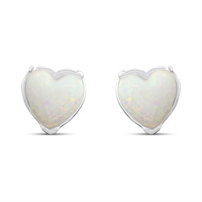 Silver Synthetic Opal Heart Stud Earrings- 7mm - F04249