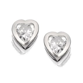 Silver Heart Cubic Zirconia Stud Earrings - 5mm - F0452
