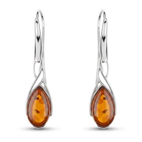 Silver Amber Crossover Teardrop Drop Earrings - F0720