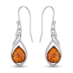 Silver Amber Twist Teardrop Drop Earrings - F0721