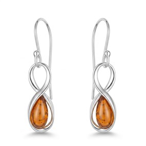 Silver Amber Figure Of Eight Drop Earrings - F0722