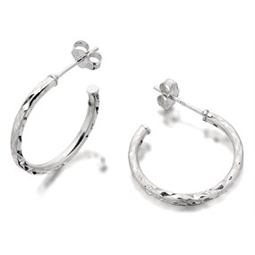 Silver Diamond Cut Twist Half Hoop Earrings - 20mm - F1064