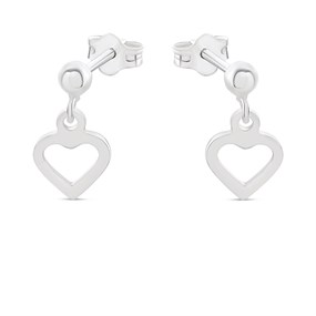 Silver Heart Drop Earrings - 11mm drop - F1066