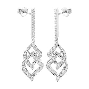 Silver Cubic Zirconia Link Drop Earrings - 40mm drop - F1218