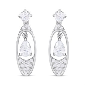 Silver Pear CZ Oval Drop Earrings- 24mm - F1232
