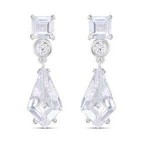 Silver Mixed Cut Kite CZ Drop Earrings - F1233