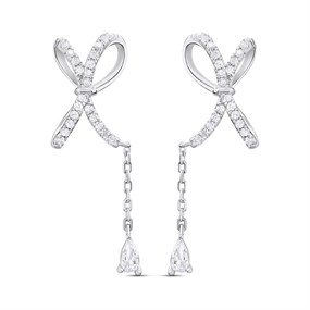 Silver Bow Pear Drop Earrings - F1235