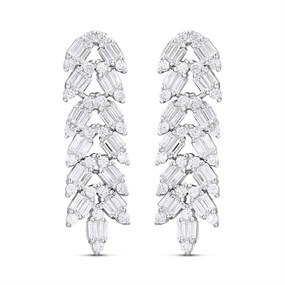 Silver Baguette And Round CZ Drop Earrings - F1236