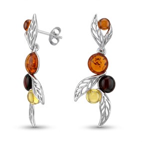 Silver Mixed Amber Leaf Drop Earrings - F1239