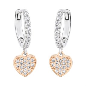 Silver And Rose Gold Plated Cubic Zirconia Huggie Drop Earrings - 12mm - F13126