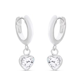 Silver Cubic Zirconia Heart Dropper Huggie Earrings - 11mm - F13133