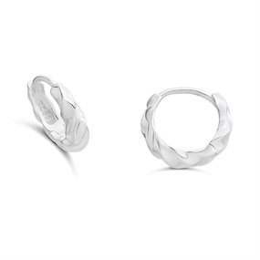 Silver Twisted Huggie Hoop Earrings - 11mm - F13138