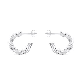 Silver Twisted Bead Hoop Earrings - 15mm - F13142