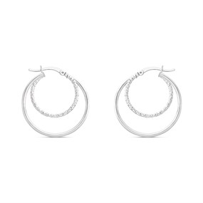 Silver Double Hoop Earrings - 25mm - F13144