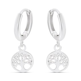 Silver Tree of Life Drop Huggie Earrings - F13147