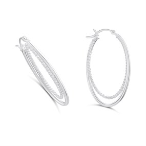 Silver Crossover Oval Hoop Earrings - F13150