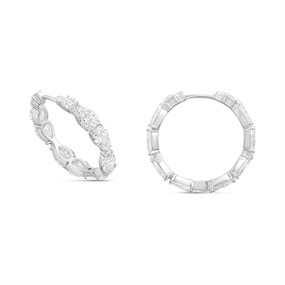 Silver Pear CZ Hoop Earrings - F13156