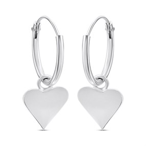 Silver Drop Heart Hoop Earrings - F13162